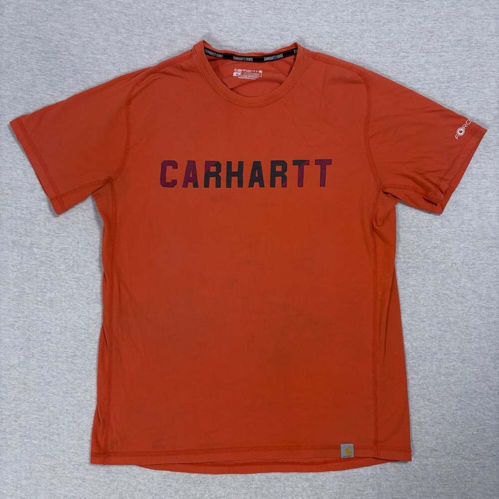Carhartt Men's Force Relaxed Fit Short Sleeve Block Logo T-Shirt Medium Orange